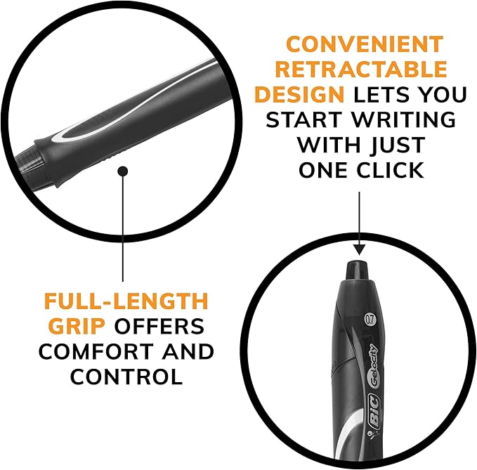 BIC Gelocity Quick Dry Black Gel Pens, Medium Point (0.7mm), 48-Count Pack, Retractable Gel Pens With Comfortable Full Grip