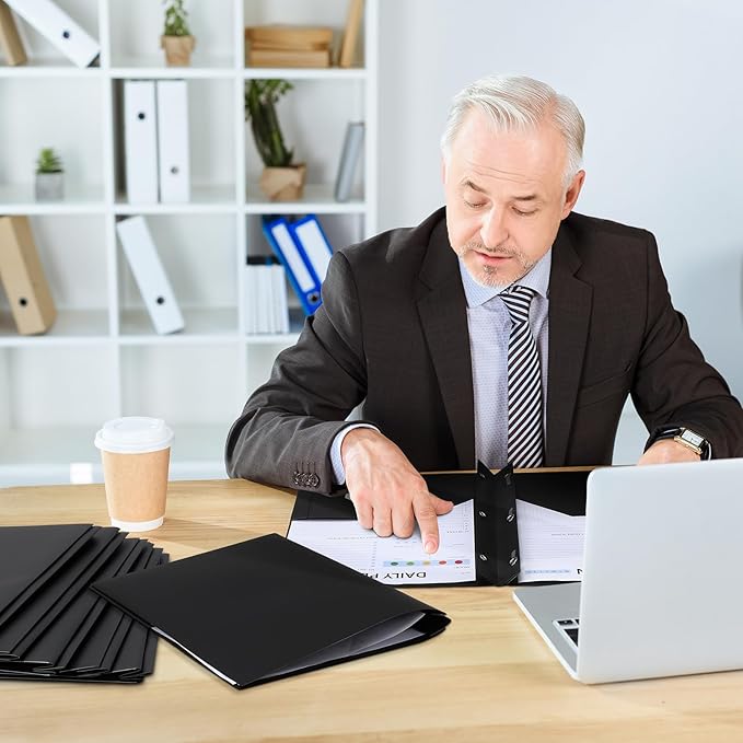 Cholemy 36 Pcs Plastic Pocket Folders with Prong 2 Heavy Duty Pockets Folders with 3 Prongs Letter Size Paper Folders Bulk File Plastic Folders with Fasteners for Office Workers (Black)