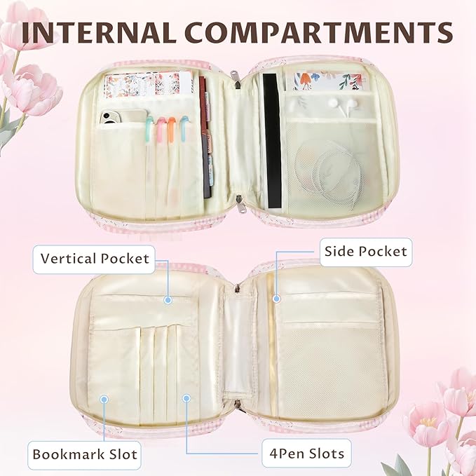 shirabags Quilted Bible Cover Case for Women - Elegant Cotton Bible Bag for Study, Church, Christian Gifts for Women(Pink Floral Patchwork, M)