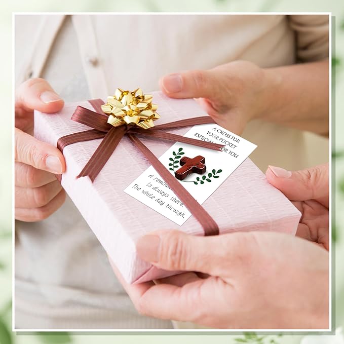 Tioncy 40 Sets Pocket Hug Token Bulk Greeting Cards with Cross Crystal Stones Religious Keepsake Exchange Bookmarks Relationship Gift for Friends Colleagues Family Distance Social Present(Classic)