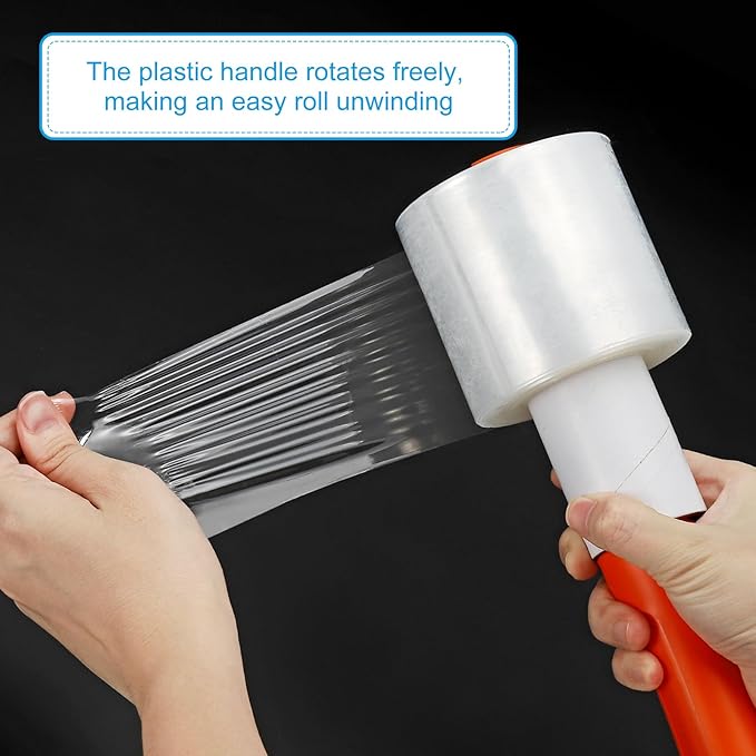 PATIKIL 4" x 656 Feet Stretch Wrap Roll, 4 Pack 80 Gauge/20 mic Thick Mini Shrink Stretch Film Industrial Clear Plastic Wrap with Handle for Box Packing Shipping Moving