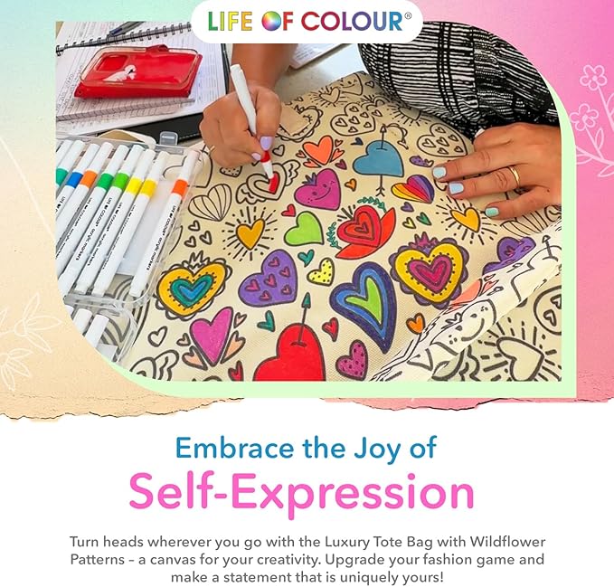 Doodle Bag Bundle – Color Your Own Tote Bags in Two Playful Patterns - Craft Kits for Adults Includes 2 Canvas Totes & 48 Acrylic Markers – DIY Painting & Art Kit for Women