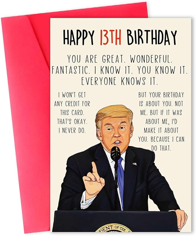 Funny 13th Birthday Card for Him Her, Humorous 13th Birthday Gift for Son Daughter, Happy 13 Year Old Birthday Decorations for Boys Girls Grandson Granddaughter