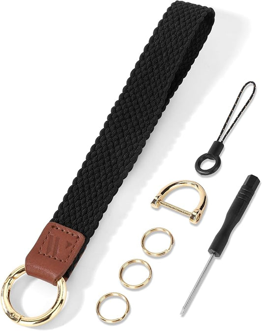 Wristlet Keychain for Women Stretchy Wrist Keychain Lanyard for Phone Case Wallet Id Card Badges (Black)