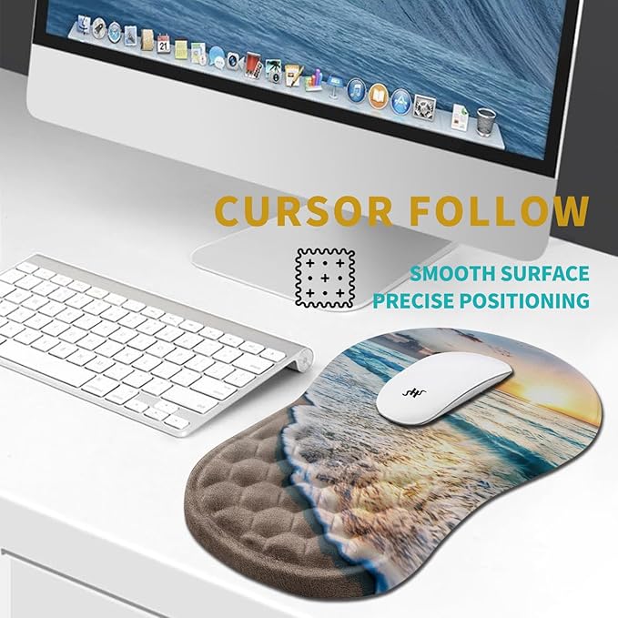 Hokafenle Ergonomic Mouse Pad Wrist Support, Wrist Rest Mousepad for Carpal Tunnel Pain Relief with Integrated Memory Foam Slope Massage Bulge (11.8x7.9 inch,Beach Sunset