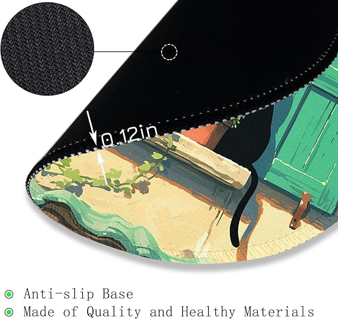 Gctriki Anime Black Cat Mouse Pad, Cute Round Computer Mouse Pads for Desk Laptop Gaming, Stitched Edge Non-Slip Rubber Base, Cute Cat Home Office Desk Accessories Decor for Women