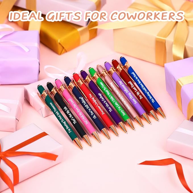 Snarky Funny Office Pens,12 Pcs Negative Sarcastic Hilarious Quotes Work Ballpoint Pens with Stylus Tip for Colleague Co-workers Gift Black Ink (Style 1, 12)