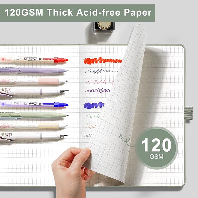 EMSHOI Graph Paper Notebook - 256 Pages A5 Graph Notebook/Journal, Hard Cover, 120gsm Thick Paper, Smooth PU Leather, Inner Pocket, 5.75'' × 8.38''- Olive Green