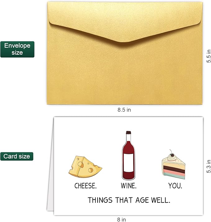 Hilarious Birthday Card for Men Women, Funny Getting Older Birthday Card for Him Her, Cute Cheese and Wine Birthday Card, Things Better With Age Bday Card