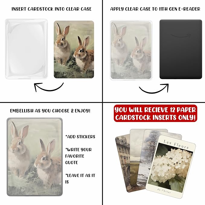 E-reader Cardstock Paper Inserts for Clear Case | 12 pk 4.88 x 6.73” inches Paper White 11th Generation 6.8" Screen Compatible Put Behind Case Colorful Floral Designs Change Out (Design Mix 10)