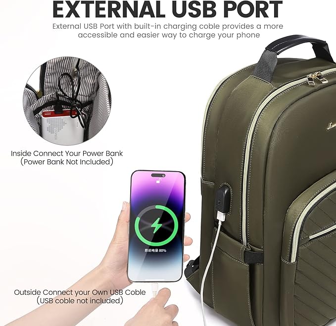 LOVEVOOK Laptop Backpack for Women 17.3 inch,Cute Womens Travel Backpack Purse,Professional Laptop Computer Bag,Waterproof Work Business College Teacher Bags Carry on Backpack with USB Port,Army green