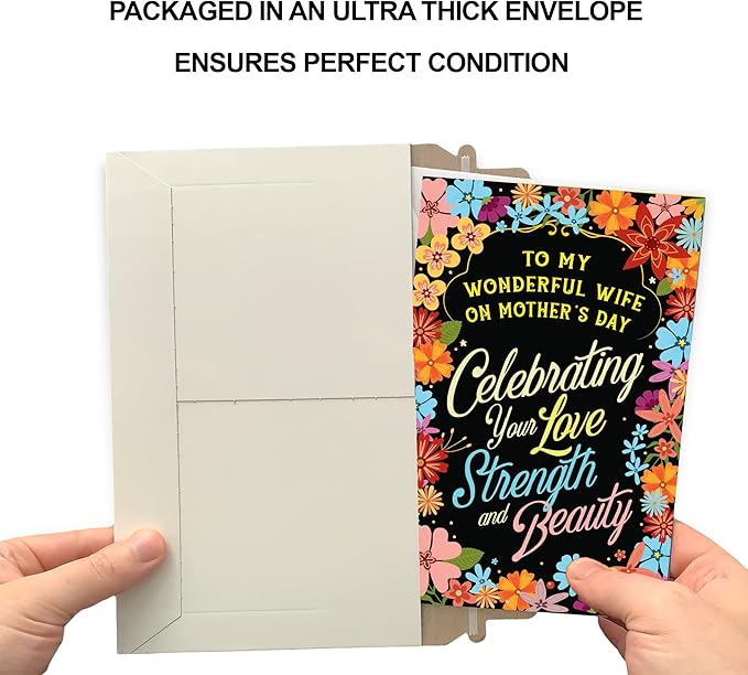 Prime Greetings Mother's Day Card, Made in America, Eco-Friendly, Thick Card Stock with Premium Envelope 5in x 7.75in, Packaged in Protective Mailer… (Wife)