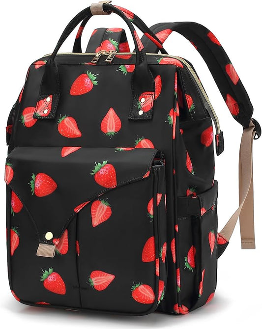 Strawberry Laptop Backpack College School Backpack Bookbags Nurse Backpacks Travel Bags for Women Girls Fits 15.6 Inch Notebook