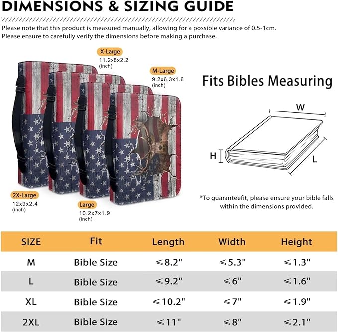 Lotusorchid Reindeer Bible Cover Case, Zippered Bible Carrying Case for Women Girls, Portable American Flag Bible Tote Bag Sturdy Bible Book Cover for Bible Study, Christian Bible Accessories,M