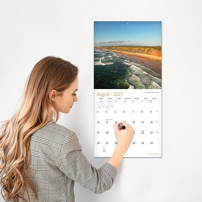 RED EMBER Waves on the Beach 2025 Wall Calendar 12 Month | 12" x 24" Open | Thick & Sturdy Paper | Giftable | Calendar 2025