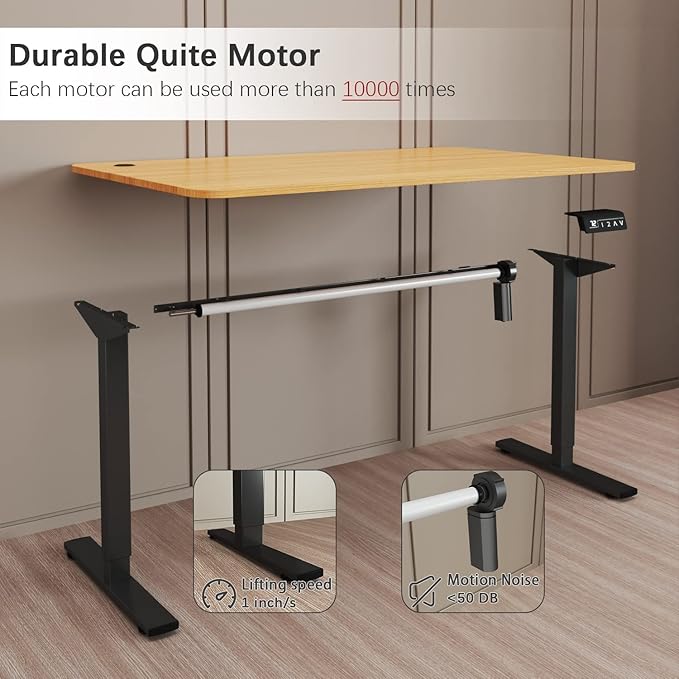 Furmax Electric Height Adjustable Standing Desk Large 40 x 24 Inches Sit Stand up Desk Home Office Computer Desk Memory Preset with T-Shaped Metal Bracket, Maple