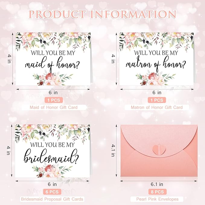 Spakon 16 Pcs Will You Be My Bridesmaid Cards with Envelopes Watercolor Greenery Floral Bridal Proposal Maid of Honor Matron of Honor Invited Favor for Bridal Shower Wedding (Flower)
