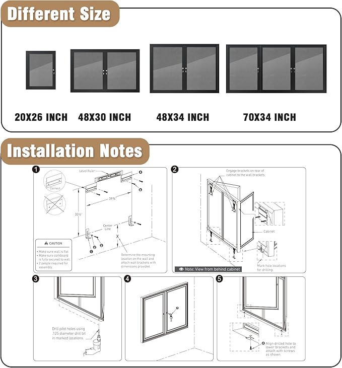 48"x34" Enclosed Bulletin Board, Outdoor Lockable Weather-Resistant Aluminum Cork Noticeboard for School & Office, Black Frame w/Grey Flet