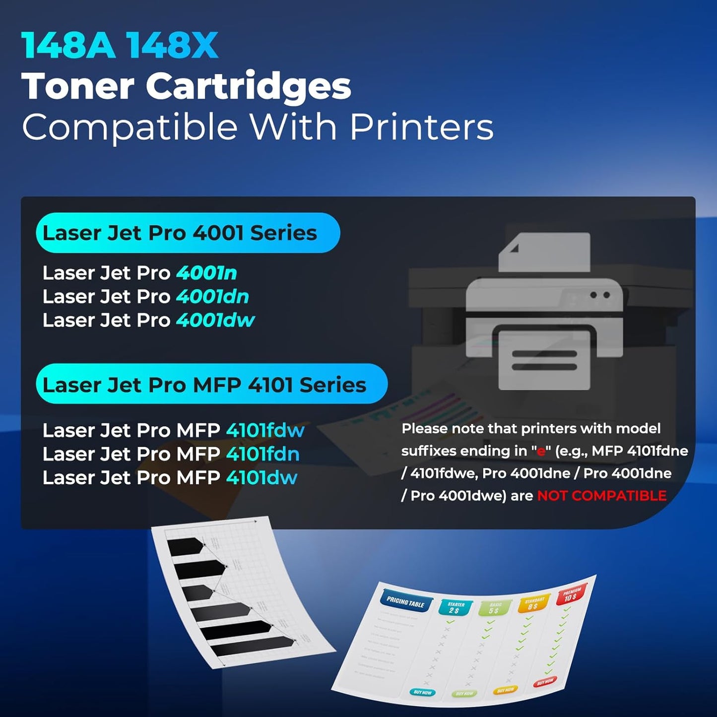 148X Black High Yield Toner Cartridge W1480X 4001n 4101fdw 4001dn Toner 2 Pack Replacement for HP 148X 148A Toner Cartridges HP148X Work with HP Laser Jet Pro 4001n 4001dn 4001dw MFP 4101fdw 4101fdn