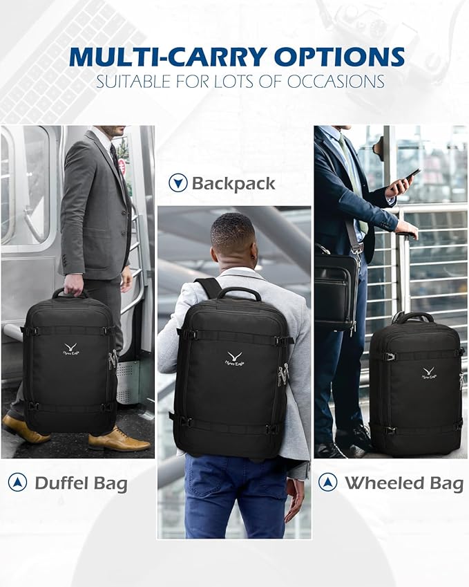 Hynes Eagle Rolling Backpack 42L Backpack with Wheels Airline Approved Carry on Luggage Laptop Travel Backpack for Women Men Black-2024