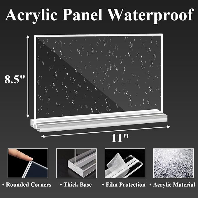 Arrobust Acrylic Sign Holder 8.5x11 Inches 6 Pack Horizontal, T -Shaped Double Sided Clear Paper Frames, PlasticTable Menu Display Holder, Document Flyer Table Stand for Office, Store, Restaurant