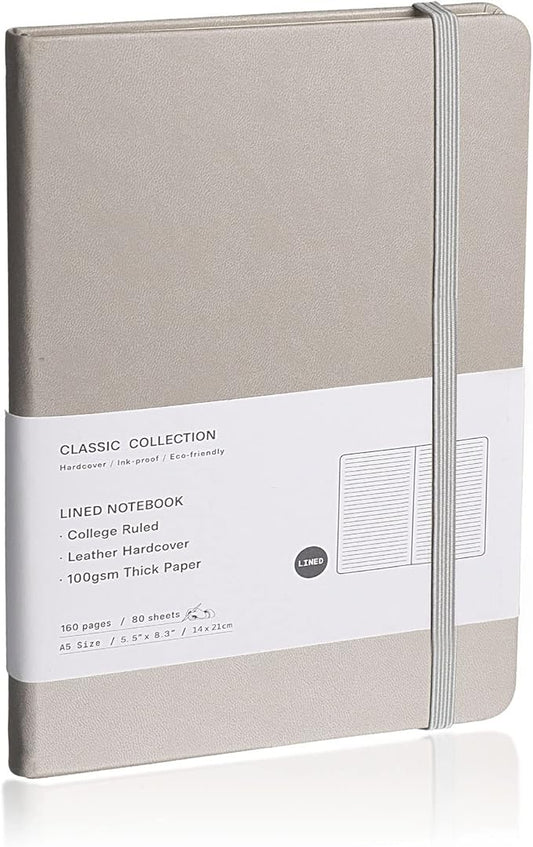 Lined Journal Notebook, (Grey), 160 Pages, Medium 5.7 inches x 8 inches - 100 gsm Thick Paper, Hardcover