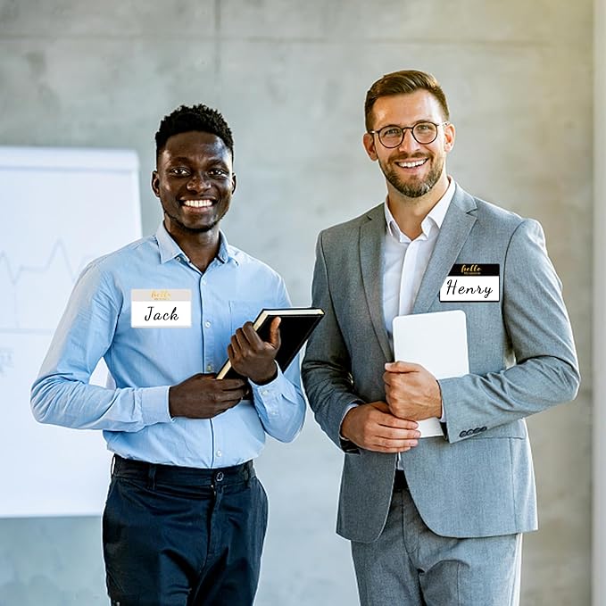 Hello My Name Tag | Gold Foil Waterproof 3.5 x 2.25 Inch Large Name Tags | 6 Colors | 216pcs Name Stickers Name Badge for School, Business and Conference
