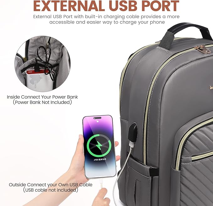 LOVEVOOK Laptop Backpack for Women 15.6 inch,Cute Womens Travel Purse,Professional Computer Bag,Waterproof Work Business College Teacher Bag Carry on with USB Port,Purple Gray