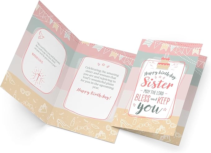 Prime Greetings Religious Birthday Card For Sister, Made in America, Eco-Friendly, Thick Card Stock with Premium Envelope 5in x 7.75in, Packaged in Protective Mailer