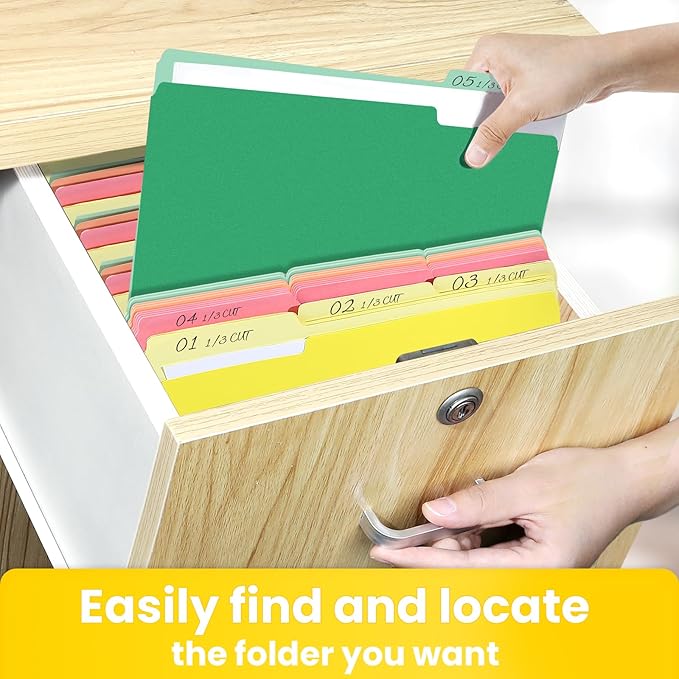 SUNEE File Folders Letter Size Green, 100 Pack Manilla Folders 8.5 x 11 1/3-Cut Tabs, Colored File Folders Office Home School for Documents Files Paper