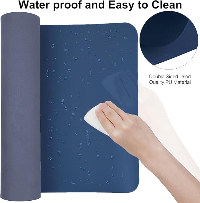 Boutilon Leather Desk Pad 30" x14",Non-Slip Mouse Pad,Office Desk Mat,Waterprooft PU Leather Desk Blotter,Desk Pad Protector,Desk Writing Pad for Home Office Decor (M-Navy)