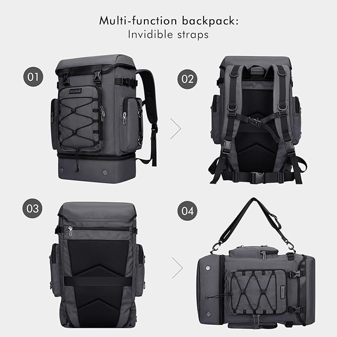 WITZMAN Travel Backpack for Men Women Carry on Bags for Airline Approved Convertible Duffle Luggage Backpack Shoe Compartment（B691 Silvery Grey）