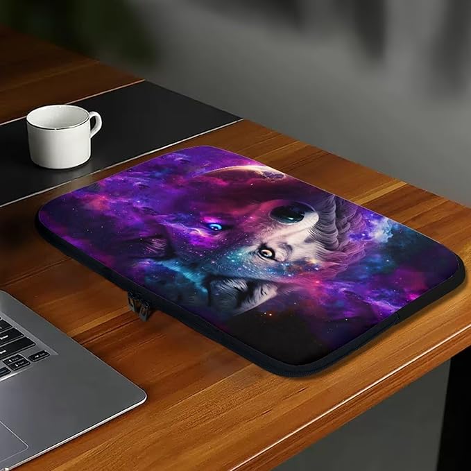 Galaxy Wolf Laptop Protective Sleeve for Men 12 inch Laptop Covers with Large Capacity Lap Top Case Lightweight Computer Sleeve Bag Suitable Gifts for Holidays Purple Tablet Bag