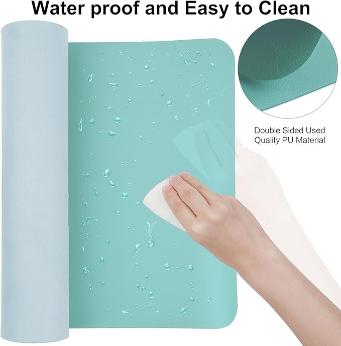 Boutilon Leather Mouse Pad,Extended Desk Pad for Keyboard and Mouse Non-Slip Study Desk Writing Pad Desktop Protector for Home Office Accessories,35"x 17"(L-Bright Blue)