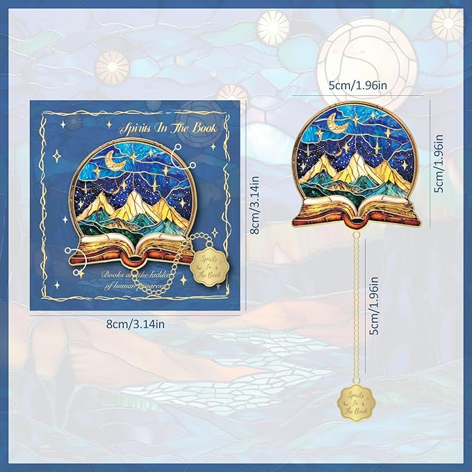 4pcs Metal Bookmarks with Chain, Inspirational Book Marks Set Featuring Books, Mountains, Stars, Forest & River - Perfect Book Markers Gift for Book Lovers, Readers, Kids, Teens, Men, Women, Adults