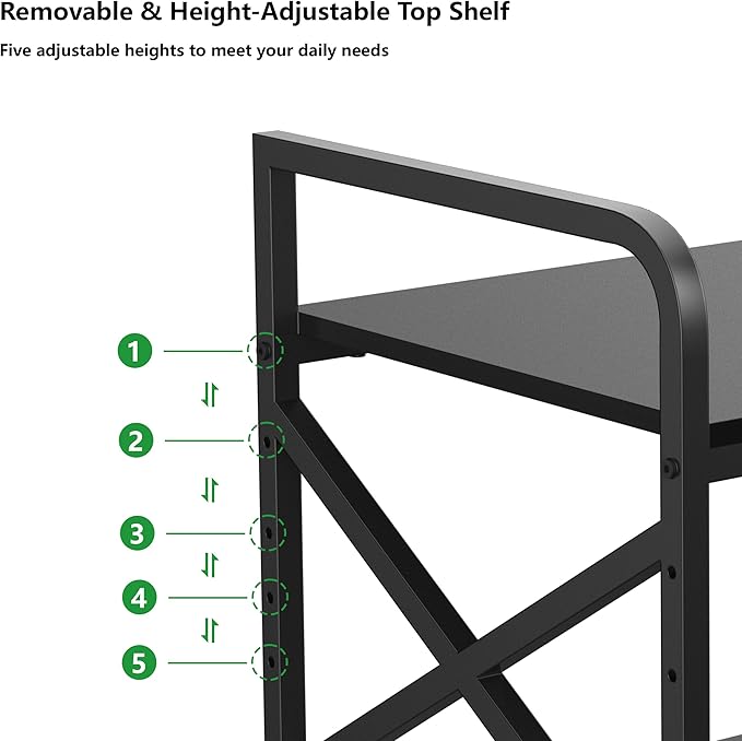 Ollieroo 2 Tier Printer Stand with Storage Shelf, Printer Table with Height Adjustable Top Shelf, Under Desk Storage Printer Cart for Paper Shredder Scanner, 3D Printer Stand for Home Office(Black)