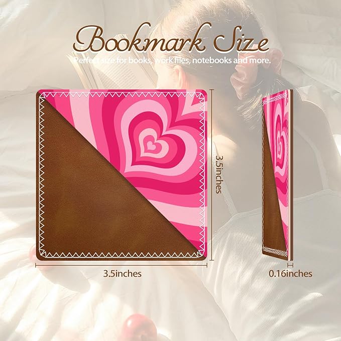 Personalized Leather Bookmarks, Fun & Cute Book Accessories for Reading Lovers, Unbreakable Page Markers for Women Men Girls Boys Student Teacher Kids Retirement Birthday Gifts (Pink Heart)