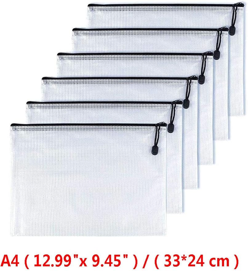 Oaimyy-A4(9"x 13"), Mesh Zipper Pouch Document Folders Bag Plastic Zip File Folders for School Office Supplies, Travel, Organizing Storage-Black,6 Pcs