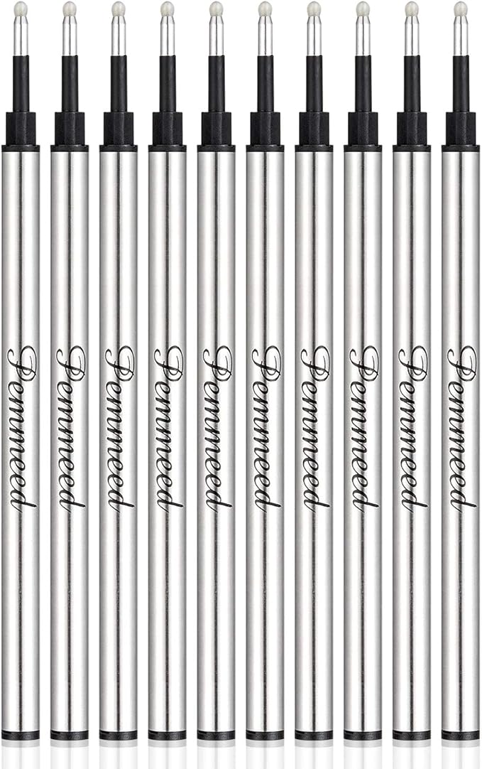 Rollerball Pen Refills Smooth Writing German Gel Ink,Parker Waterman Compatible Pen Refills Metal Standard Size Fine Point Black Ink Pack of 10 (Black)