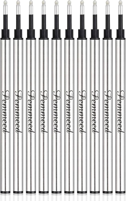 Rollerball Pen Refills Smooth Writing German Gel Ink,Parker Waterman Compatible Pen Refills Metal Standard Size Fine Point Black Ink Pack of 10 (Black)