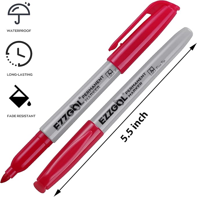 Permanent Markers Bulk, 72 Pack Red Permanent Marker Set, Fine Tip, Waterproof Markers, Premium Smear Proof Pens, Waterproof, Quick Drying, Office Supplies for School, Office, Home