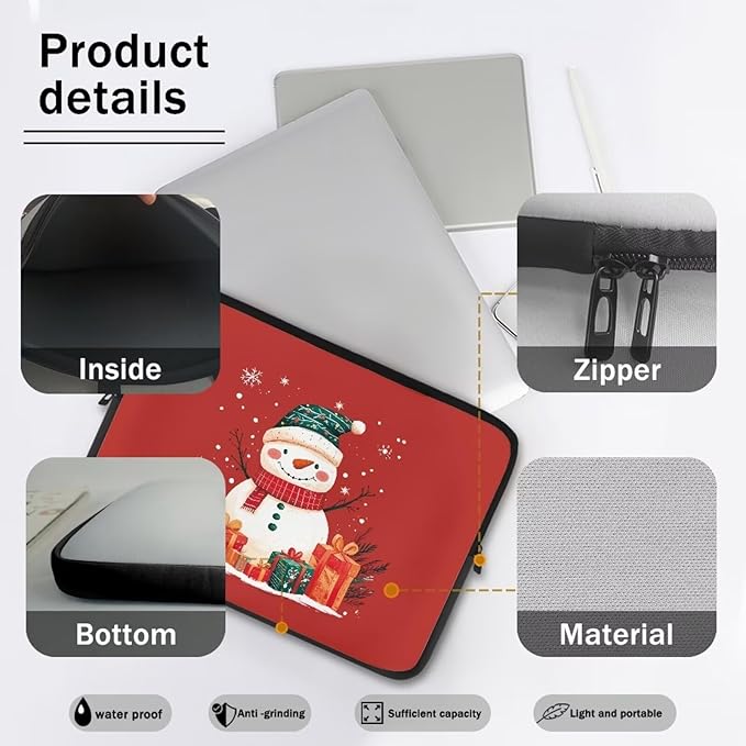 Cute Snowman Laptop Sleeve for Women Teen Girls 10 inch Laptop Protector with Multiple Uses Computer Carrying Case Christmas Tablet Bag Lap Top Case Men Laptop Protector