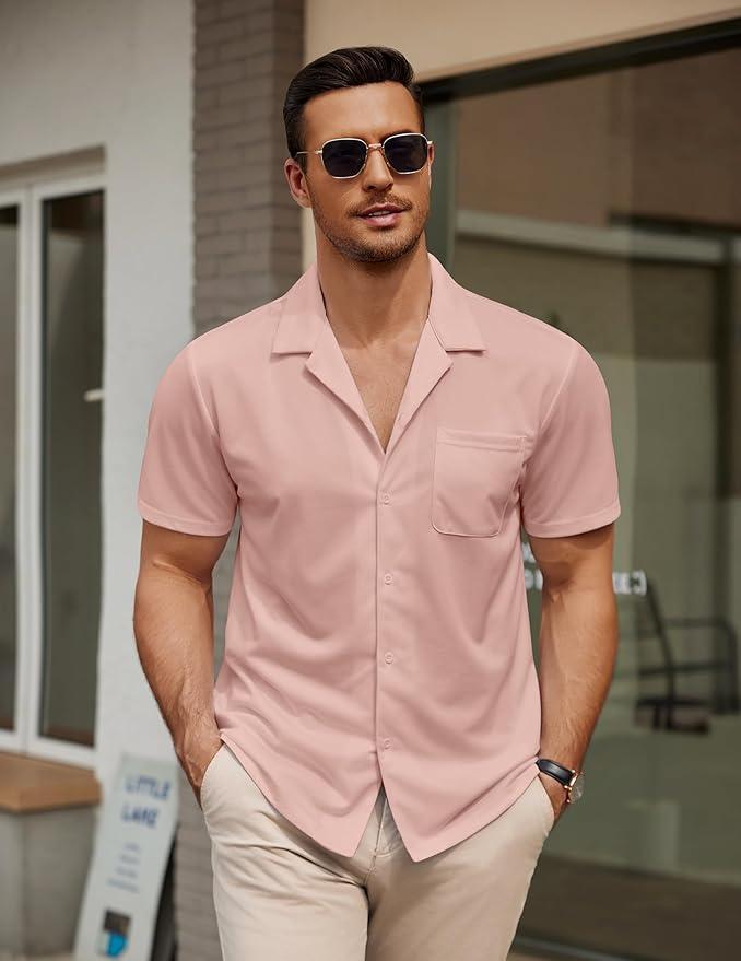 COOFANDY Men's Casual Cuban Guayabera Shirt Short Sleeve Button Down Shirts Summer Beach Shirts Vocation Vintage Shirts