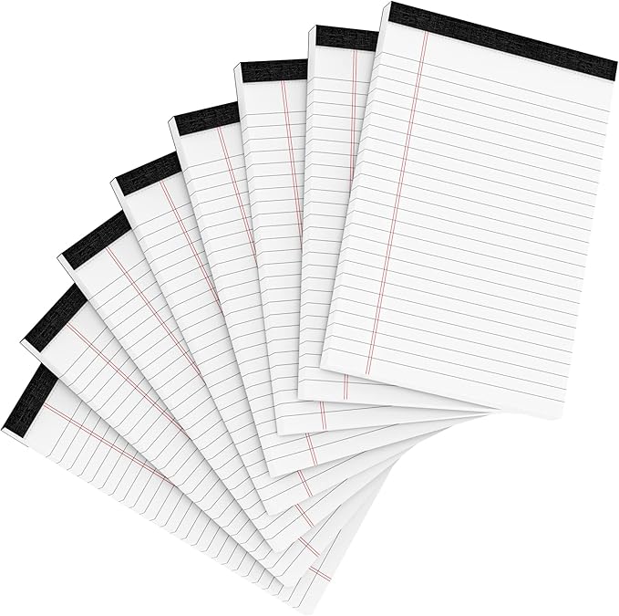 8 Pack Office Legal Pads 5x8" Lined Writing Note Pads 5x8 for Home Office Supplies Small To Do List Notepad Legal Pad Narrow Ruled Notebook 80GSM Paper for School White 30 Sheets per Notepads for Work