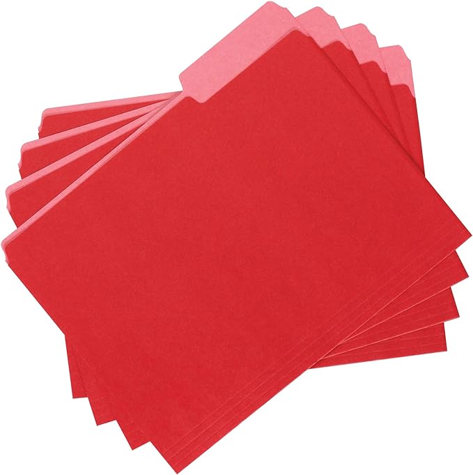Amazon Basics File Folders, Letter Size, 1/3 Cut Tab, Red, 36-Pack