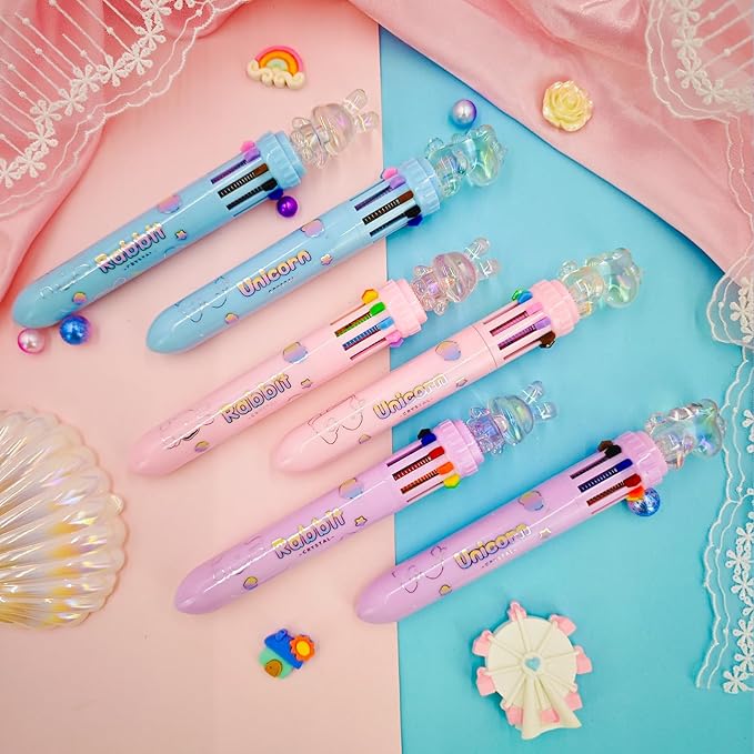 Multicolor Ballpoint Pen 0.7 mm, 10-in-1 Colored Pens Fine Point Retractable Cute Cartoon Animal Ballpoint Pens for Office School Students Kids Christmas Gift, 6 Pack