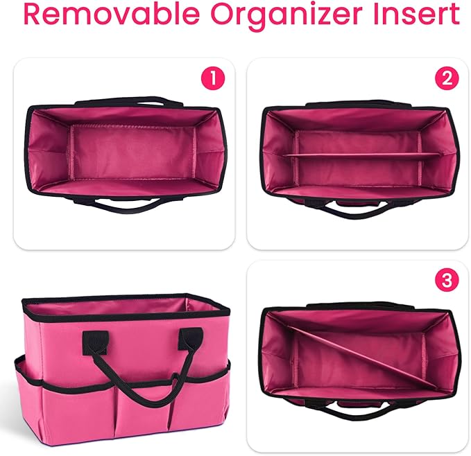 Godery Desktop Tote and Stock Organize, Teacher Helper Tote Bag Organization for Arts, Books, Stationery, etc, and Office Desk Organize, Make-up Storage Tote with Handles for Travel (PINK)