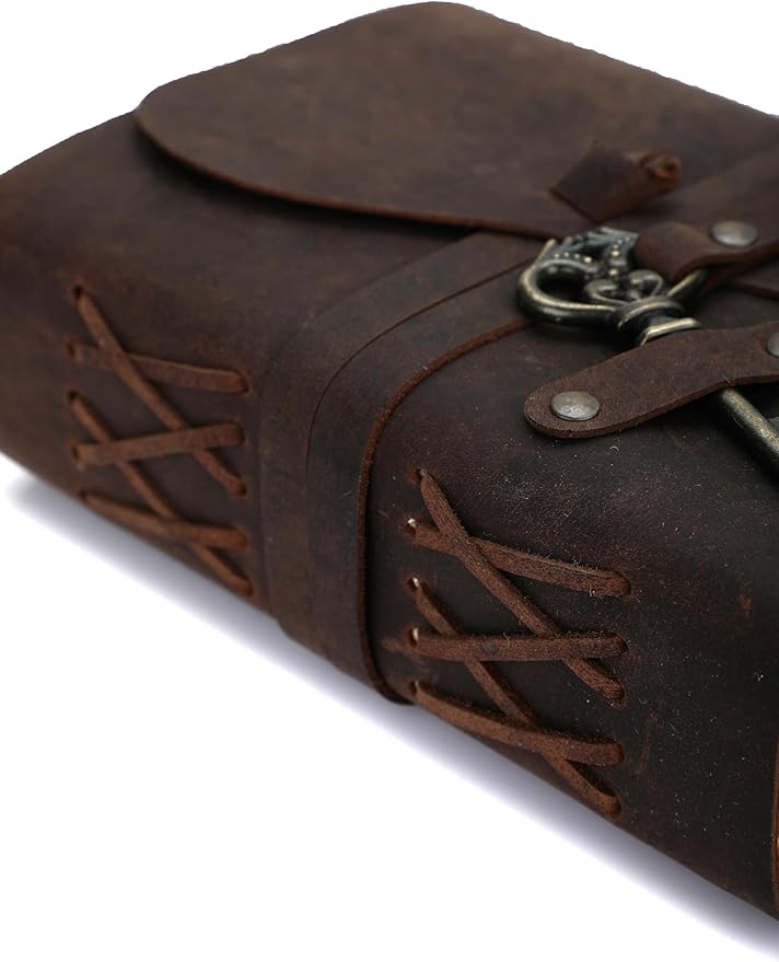 Fausta Vintage Handcrafted Leather Journal with Key for Writing, 240 Pages 8 x 6 inches, Deckled Cotton Paper Notebook/Diary for Men and Women 150 GSM Drawing/Sketchbook, Rustic Brown