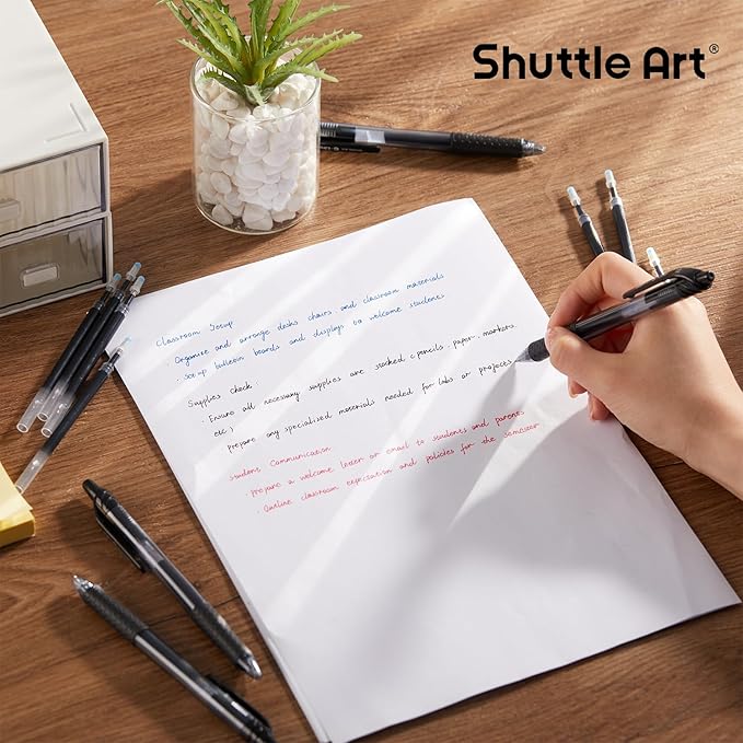 Retractable Gel Pen Refills, Shuttle Art 30 Pack Black Rollerball Gel Ink Pens Refills, Bulk Set, 0.7mm Fine Point for Writing Journaling Taking Notes School Office Home