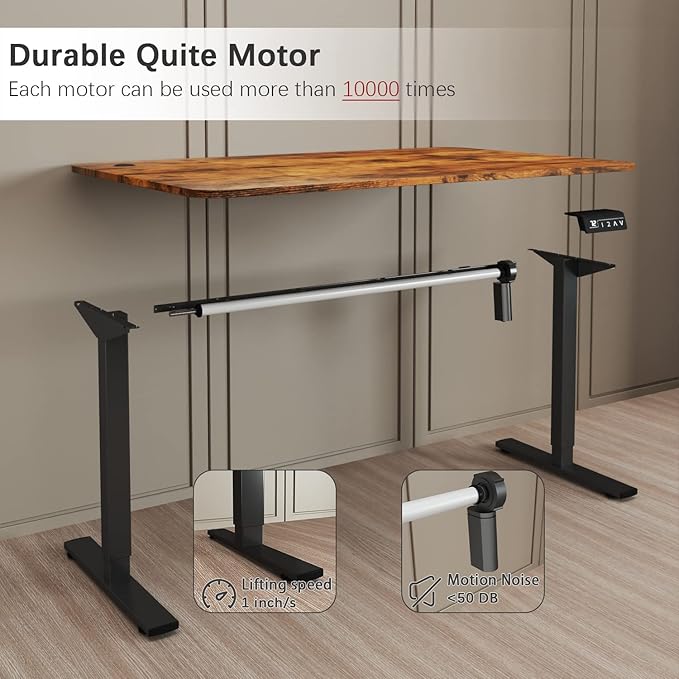 Furmax Electric Height Adjustable Standing Desk Large 40 x 24 Inches Sit Stand up Desk Home Office Computer Desk Memory Preset with T-Shaped Metal Bracke, Brown